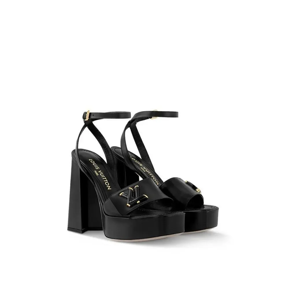 Louis Vuitton Black Leather LV logo embellished Shake Platform sandals EU 38